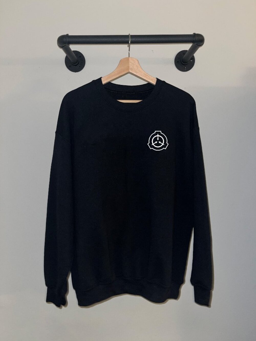 Black White SCP Foundation Logo Y2K Internet Nostalgia Crewneck Sweatshirt